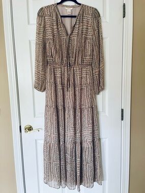 Sundance Emmylous Ballad Silk Maxi Dress | Pink Gray Tiered Boho Dress